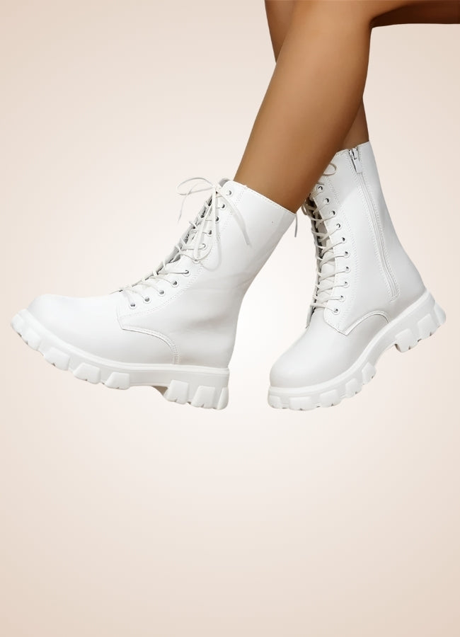 Gothic Steampunk Mid Calf Boots White / 9.5 gothic-steampunk-mid-calf-boots-white