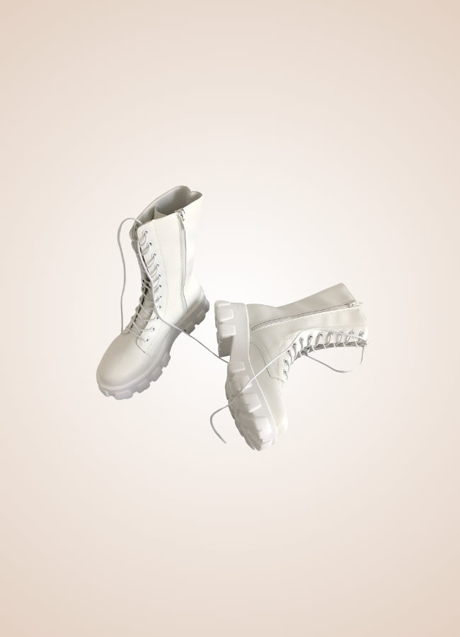 Gothic Steampunk Mid Calf Boots White / 9.5 gothic-steampunk-mid-calf-boots-white