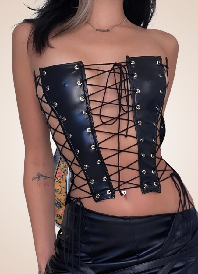 Leather Twist Steampunk Corset Black / M leather-twist-steampunk-corset-black