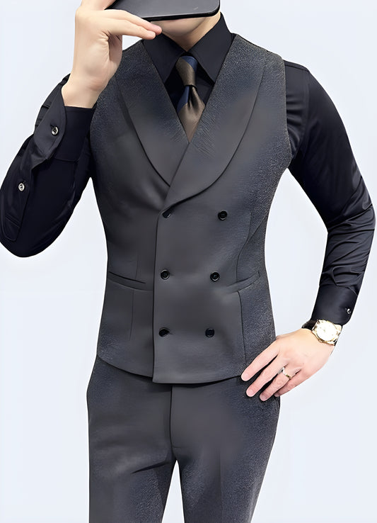 Steampunk Double Breasted Grey Vest Gray / XL steampunk-double-breasted-grey-vest-gray