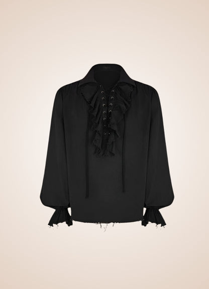 Men's Black Ruffled Renaissance Shirt Black / 2XL mens-black-ruffled-renaissance-shirt-black