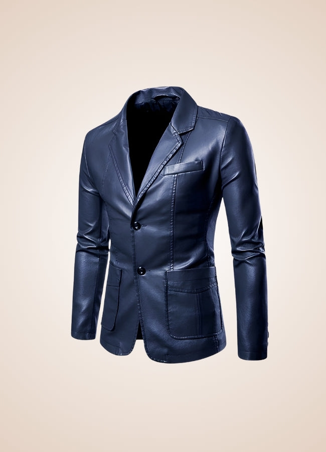Men's Faux Leather Jacket Dark Blue / 4XL mens-faux-leather-jacket-dark-blue