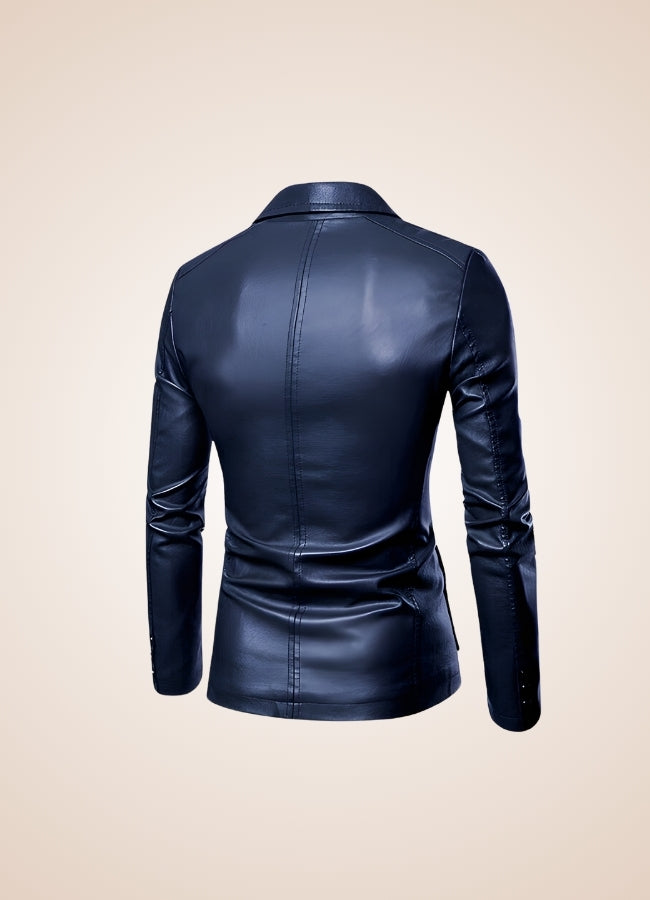 Men's Faux Leather Jacket Dark Blue / 4XL mens-faux-leather-jacket-dark-blue