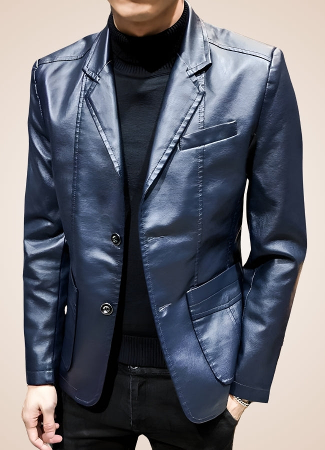 Men's Faux Leather Jacket Dark Blue / 4XL mens-faux-leather-jacket-dark-blue
