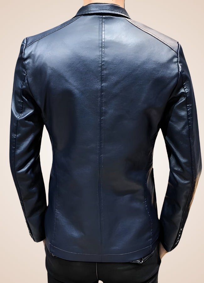 Men's Faux Leather Jacket Dark Blue / 4XL mens-faux-leather-jacket-dark-blue