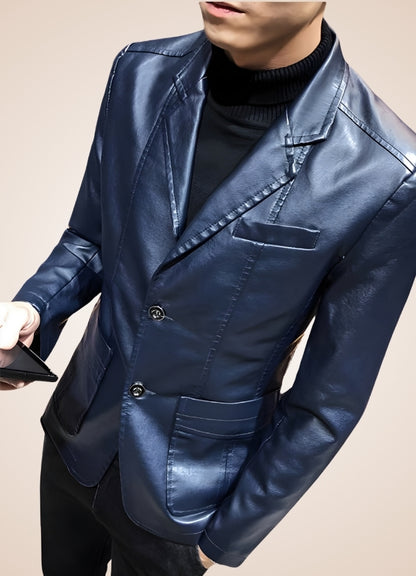 Men's Faux Leather Jacket Dark Blue / 4XL mens-faux-leather-jacket-dark-blue