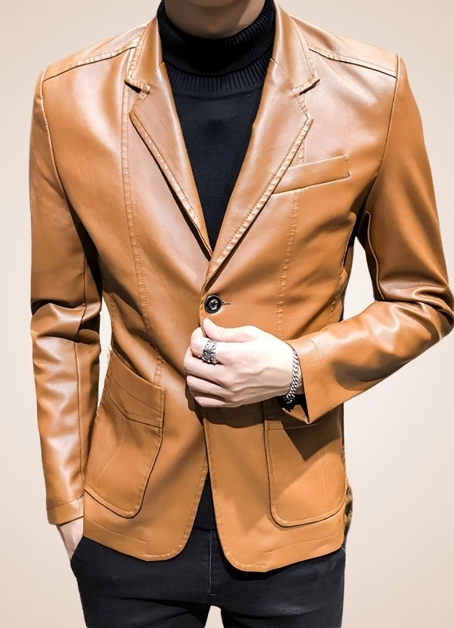 Men's Faux Leather Jacket Yellow / 4XL mens-faux-leather-jacket-yellow