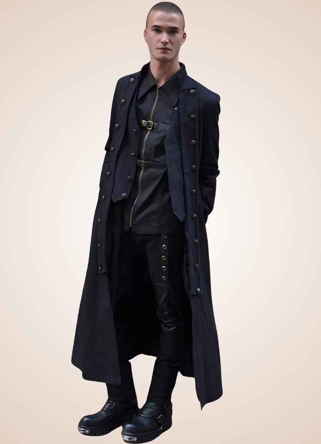 Men's Steampunk Long Coat Black / 4XL mens-steampunk-long-coat-black