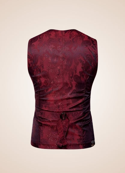Paisley Patterns Steampunk V Neck Vest Red / XL paisley-patterns-steampunk-v-neck-vest-red