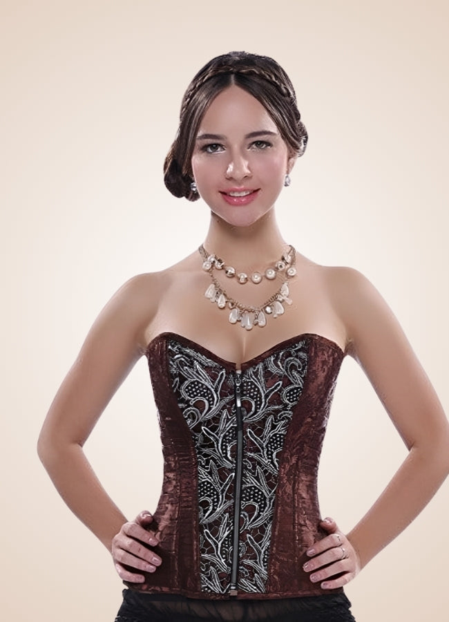 Pirate Brocade Zipper Steampunk Corset Brown / 4XL pirate-brocade-zipper-steampunk-corset-brown