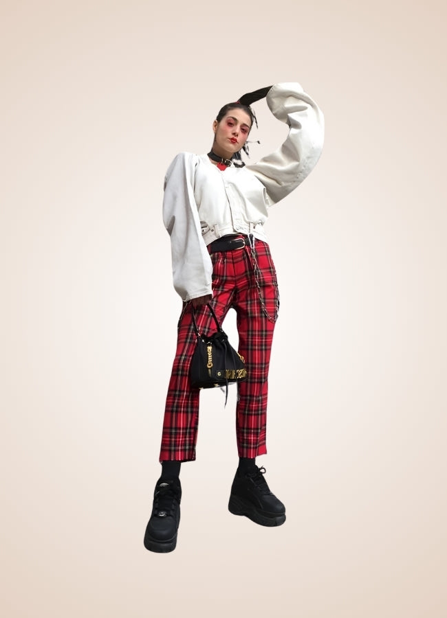 Red Steampunk Plaid Pants Red / M red-steampunk-plaid-pants-red