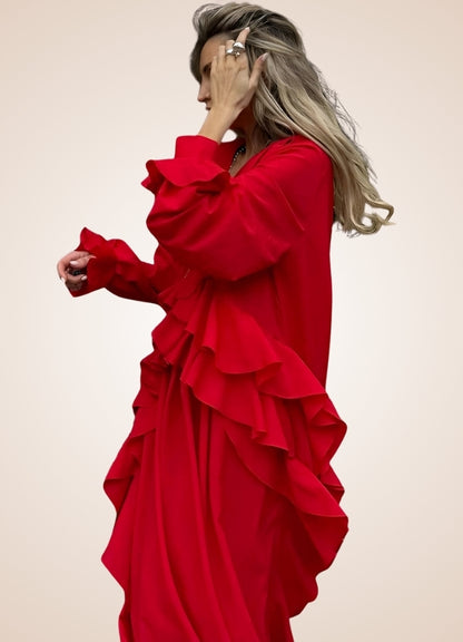 Red Steampunk Ruffle Dress Red / L red-steampunk-ruffle-dress-red