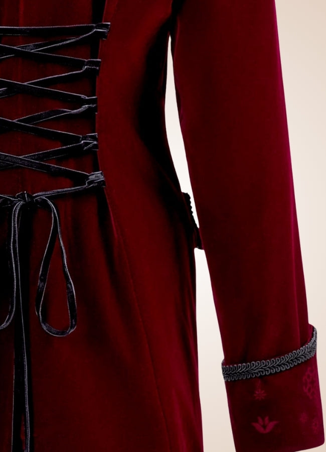 Red Steampunk Trench Coat close up