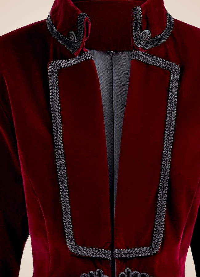 Red Steampunk Trench Coat detail close up