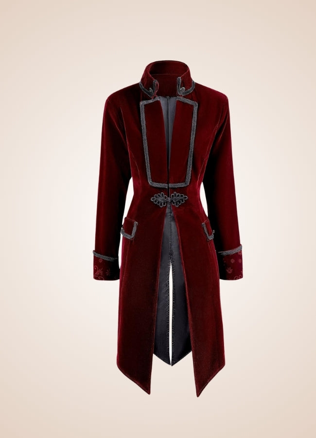 Red Steampunk Trench Coat front view