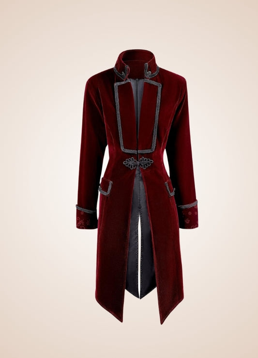 Red Steampunk Trench Coat front view