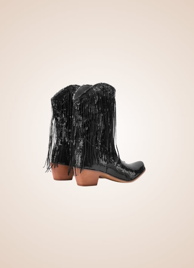 Sequin Fringe Western Cowboy Boots Black / 8.5 sequin-fringe-western-cowboy-boots-black