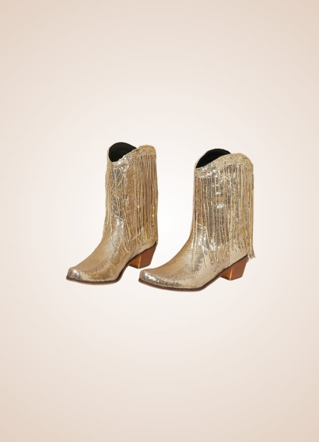 Sequin Fringe Western Cowboy Boots Gold / 8.5 sequin-fringe-western-cowboy-boots-gold