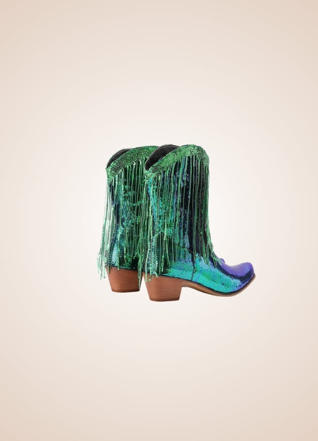 Sequin Fringe Western Cowboy Boots Green / 8.5 sequin-fringe-western-cowboy-boots-green