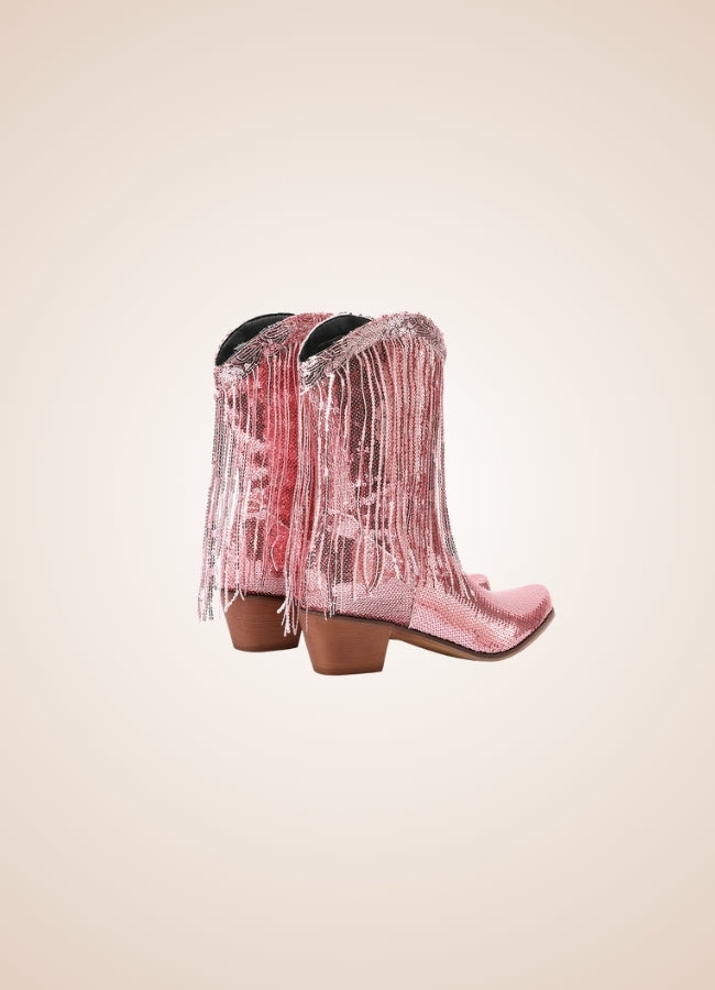 Sequin Fringe Western Cowboy Boots Pink / 8.5 sequin-fringe-western-cowboy-boots-pink