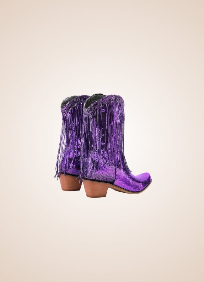 Sequin Fringe Western Cowboy Boots Purple / 8.5 sequin-fringe-western-cowboy-boots-purple