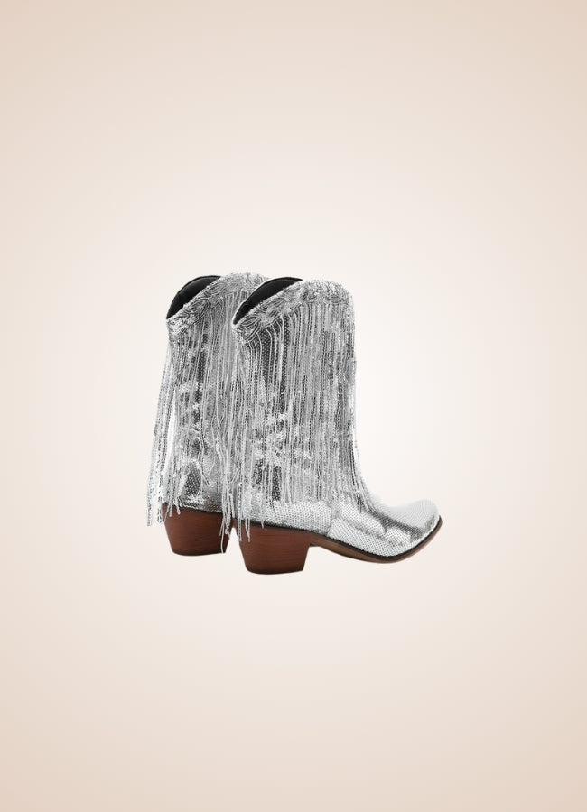 Sequin Fringe Western Cowboy Boots Silver / 8.5 sequin-fringe-western-cowboy-boots-silver