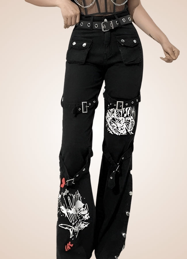 Steampunk Buckle Baggy Pants Black / L steampunk-buckle-baggy-pants-black