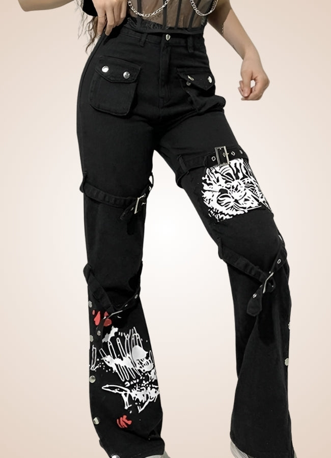 Steampunk Buckle Baggy Pants Black / L steampunk-buckle-baggy-pants-black