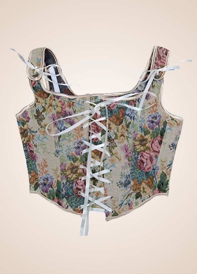 Steampunk Flower Pattern Bustier Beige Short / 2XL steampunk-flower-pattern-bustier-beige-short
