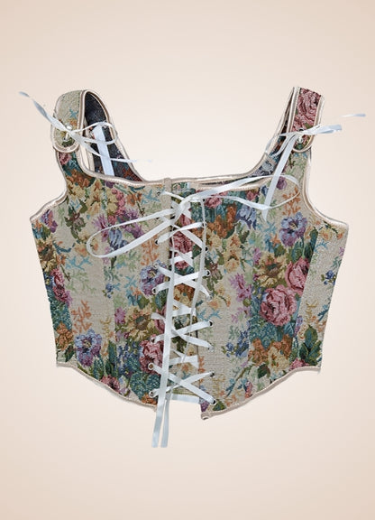 Steampunk Flower Pattern Bustier Beige Short / 2XL steampunk-flower-pattern-bustier-beige-short
