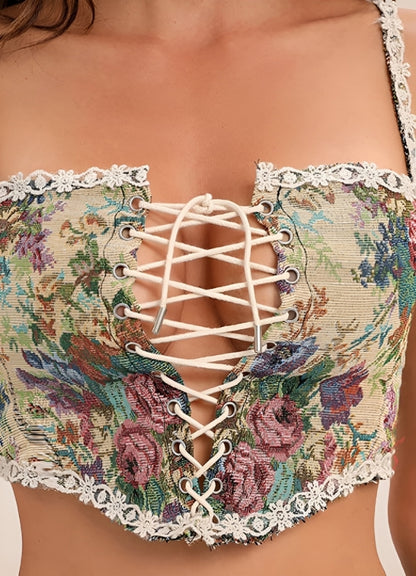 Steampunk Flower Pattern Bustier Beige Short / 2XL steampunk-flower-pattern-bustier-beige-short