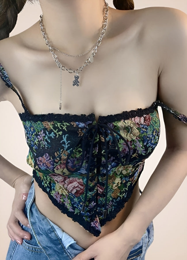 Steampunk Flower Pattern Bustier Black Long / 2XL steampunk-flower-pattern-bustier-black-long