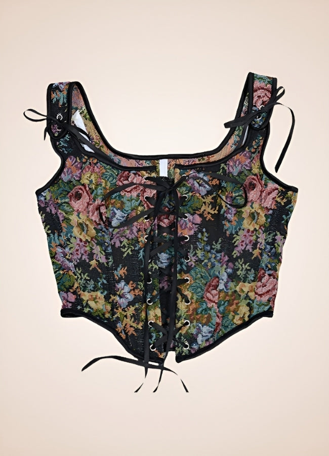 Steampunk Flower Pattern Bustier Black Short / 2XL steampunk-flower-pattern-bustier-black-short