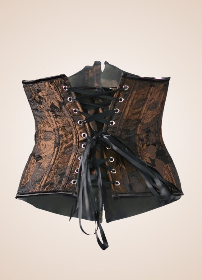 Steampunk Flower Pattern Underbust Corset Brown / 2XS steampunk-flower-pattern-underbust-corset-brown