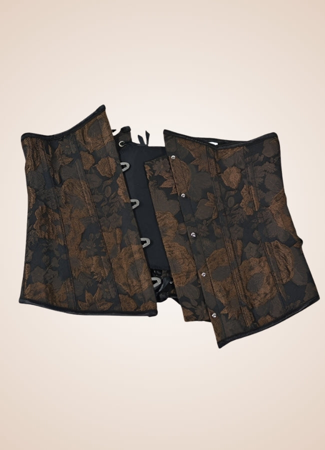 Steampunk Flower Pattern Underbust Corset Brown / 2XS steampunk-flower-pattern-underbust-corset-brown