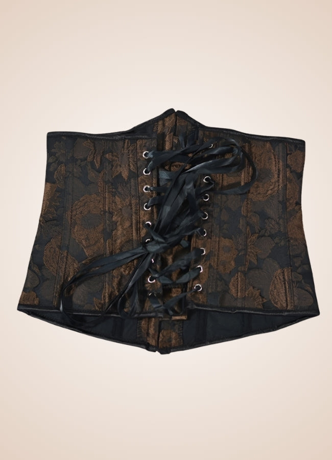 Steampunk Flower Pattern Underbust Corset Brown / 2XS steampunk-flower-pattern-underbust-corset-brown