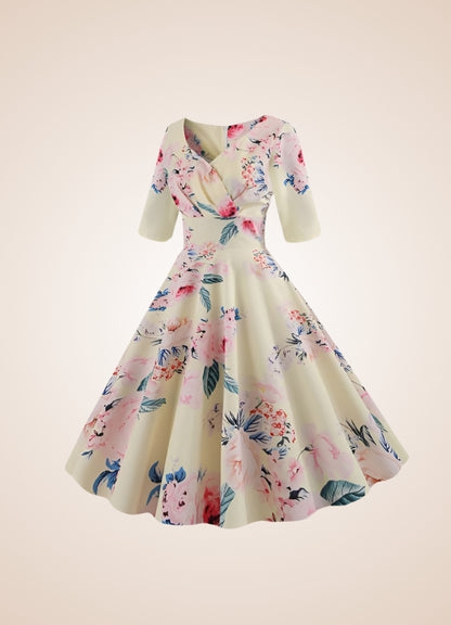 Steampunk Flower Print Dress Apricot / XL steampunk-flower-print-dress-apricot