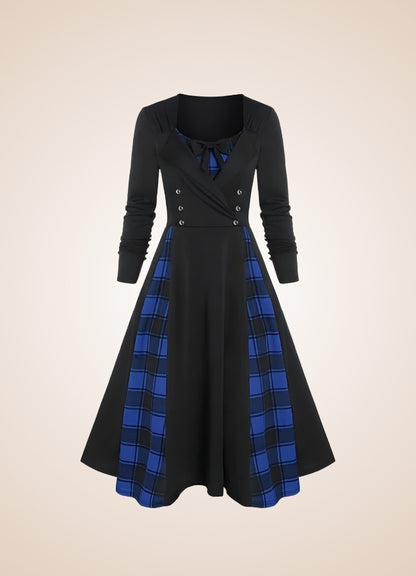 Steampunk Goth Long Sleeve Dress Blue / 2XL steampunk-goth-long-sleeve-dress-blue