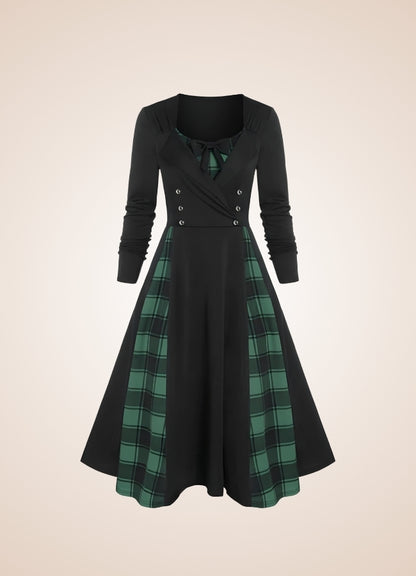 Steampunk Goth Long Sleeve Dress Green / 2XL steampunk-goth-long-sleeve-dress-green