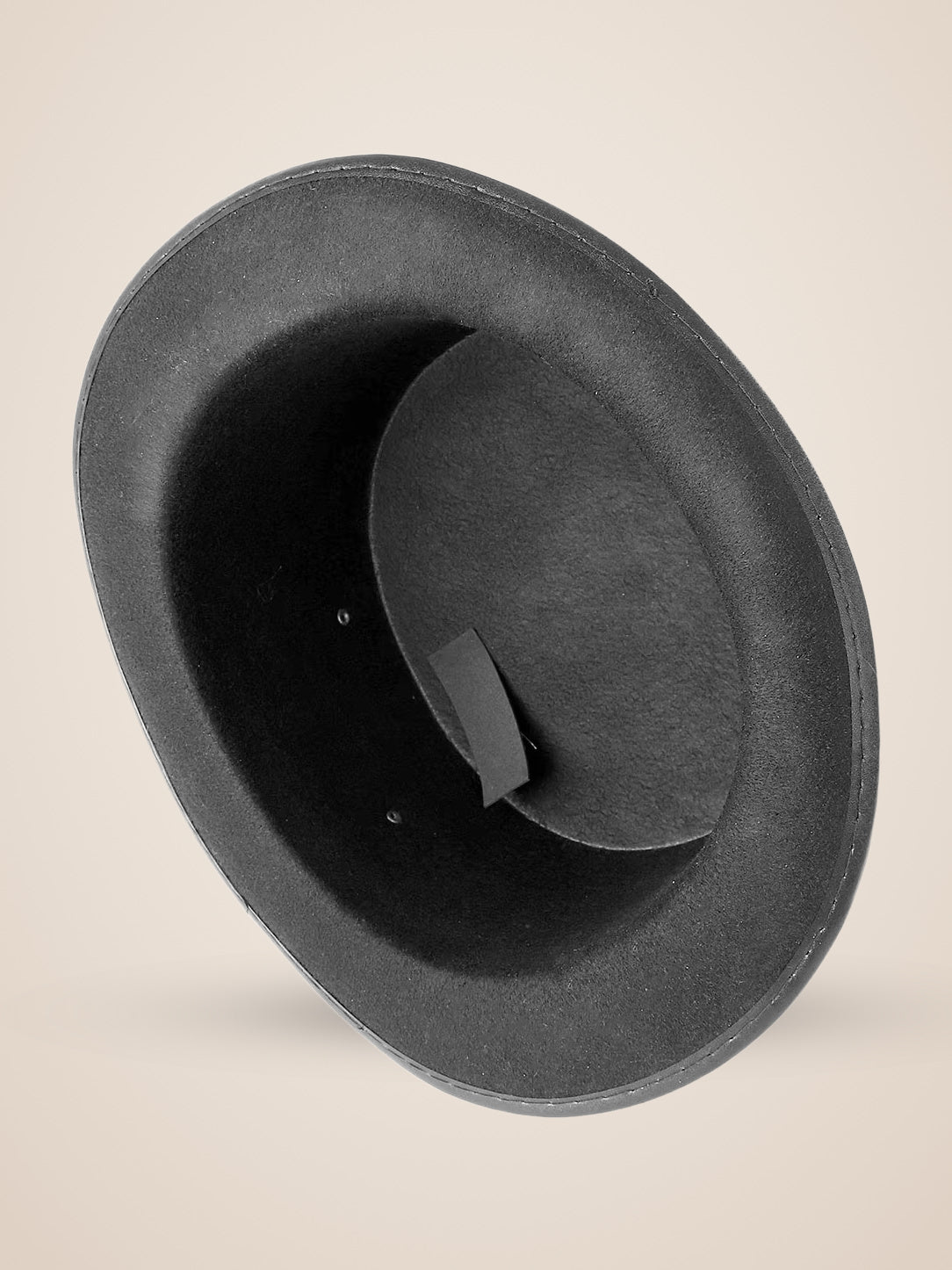Perched Raven Silver Goggle Top Hat in Black, product photo, inside view