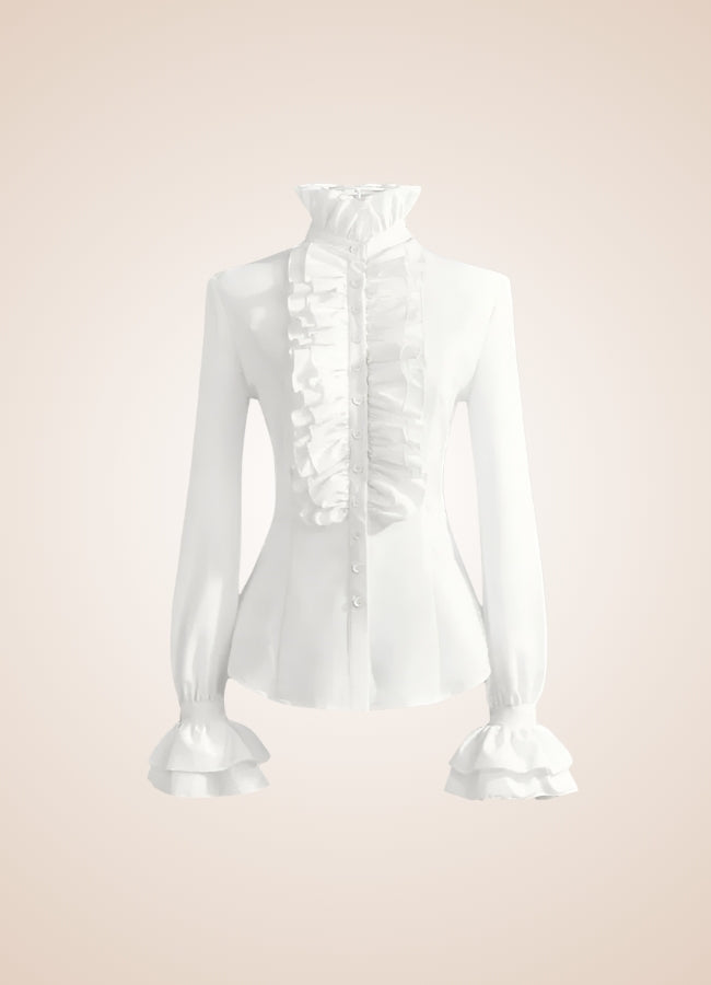 Steampunk High Collar Shirt White / XL steampunk-high-collar-shirt-white