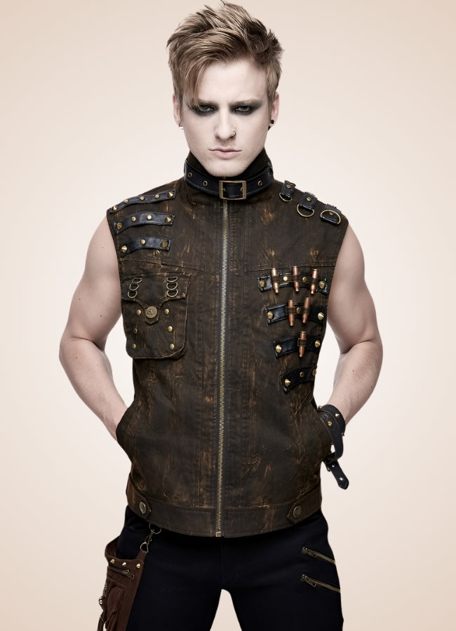 Steampunk High Neck Vest Brown / 3XL steampunk-high-neck-vest-brown