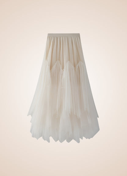 Steampunk Irregular Long Tulle Skirt Beige / One Size steampunk-irregular-long-tulle-skirt-beige
