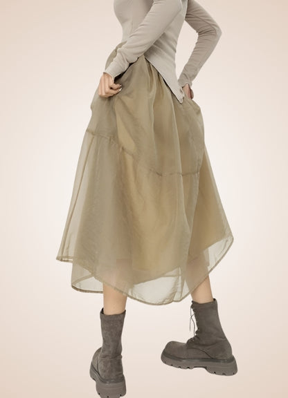 Steampunk Khaki Long Skirt Beige / M steampunk-khaki-long-skirt-beige