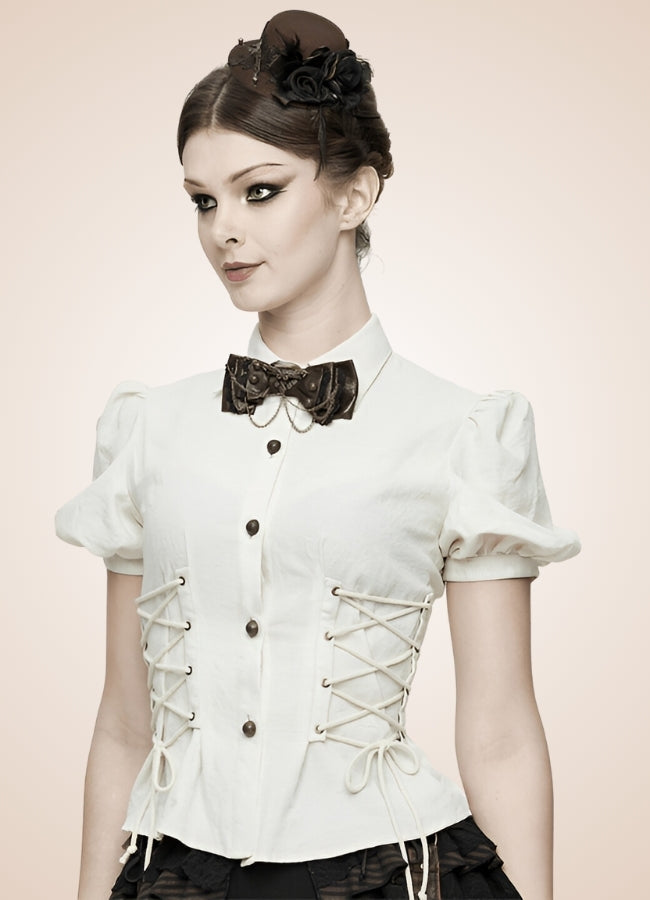 Steampunk Lace Up Top White / 2XL steampunk-lace-up-top-white