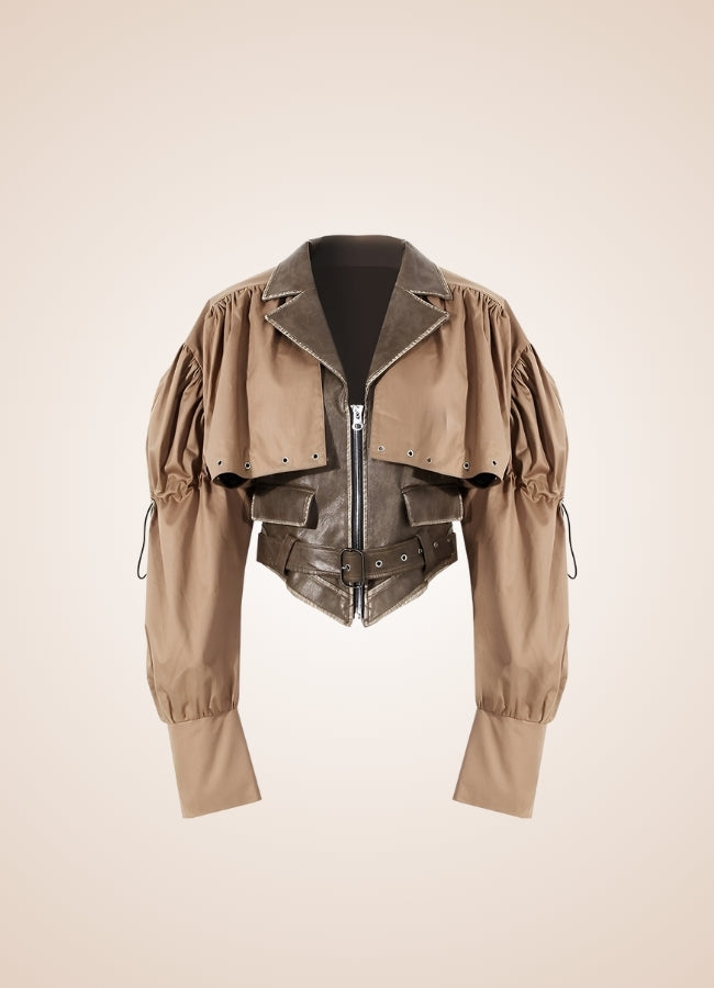 Steampunk Leather Crop Top Jacket Coffee / M steampunk-leather-crop-top-jacket-coffee