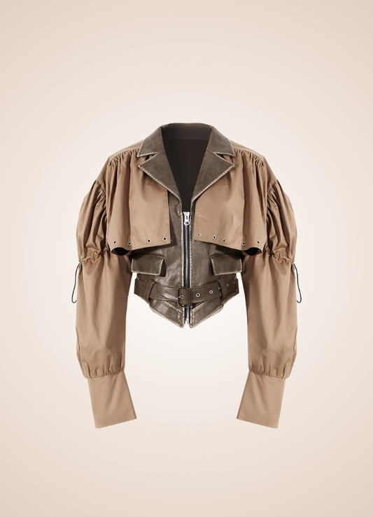 Steampunk Leather Crop Top Jacket Coffee / M steampunk-leather-crop-top-jacket-coffee