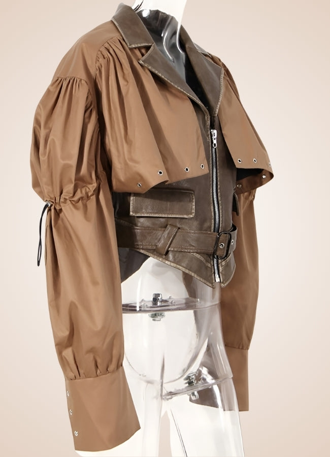 Steampunk Leather Crop Top Jacket Coffee / M steampunk-leather-crop-top-jacket-coffee