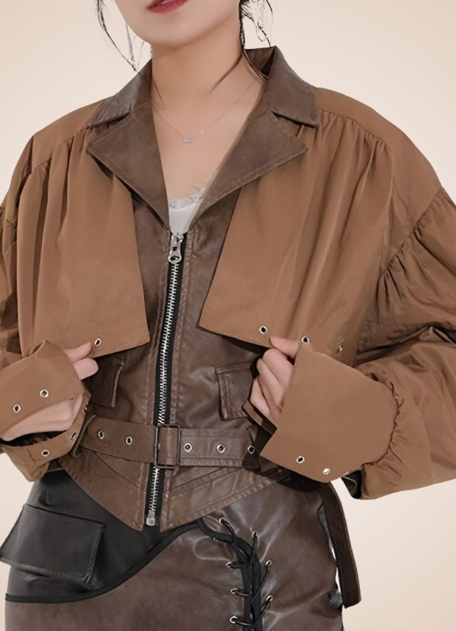 Steampunk Leather Crop Top Jacket Coffee / M steampunk-leather-crop-top-jacket-coffee