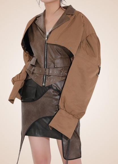 Steampunk Leather Crop Top Jacket Coffee / M steampunk-leather-crop-top-jacket-coffee